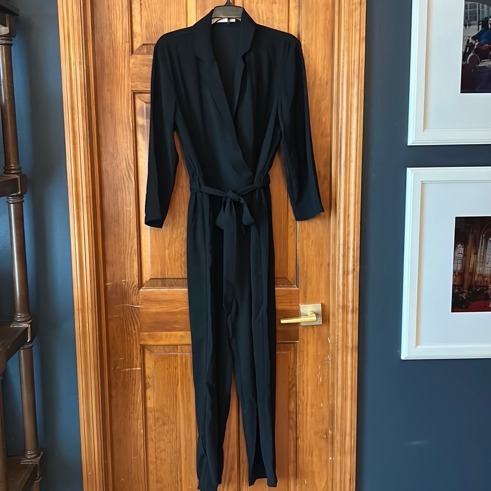 Black Wrap Jumpsuit with Tie Belt
